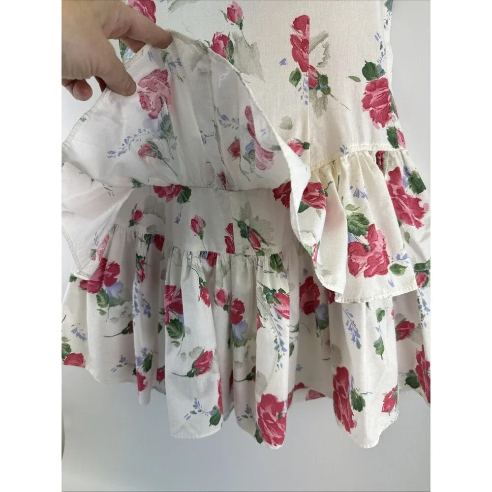 Byer Too! Vintage Dress Peplum Layered White Pink Ruffle 90s Button‎ Juniors 5
